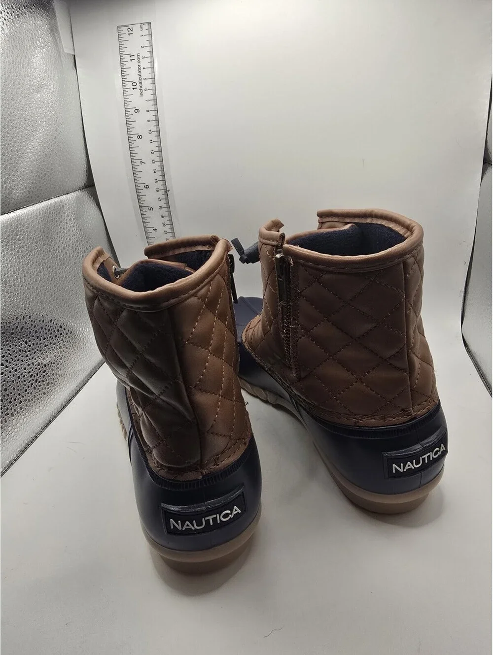 Nautica Duck Boots Womens Size 11 Navy Brown Rubber Side Zipper
